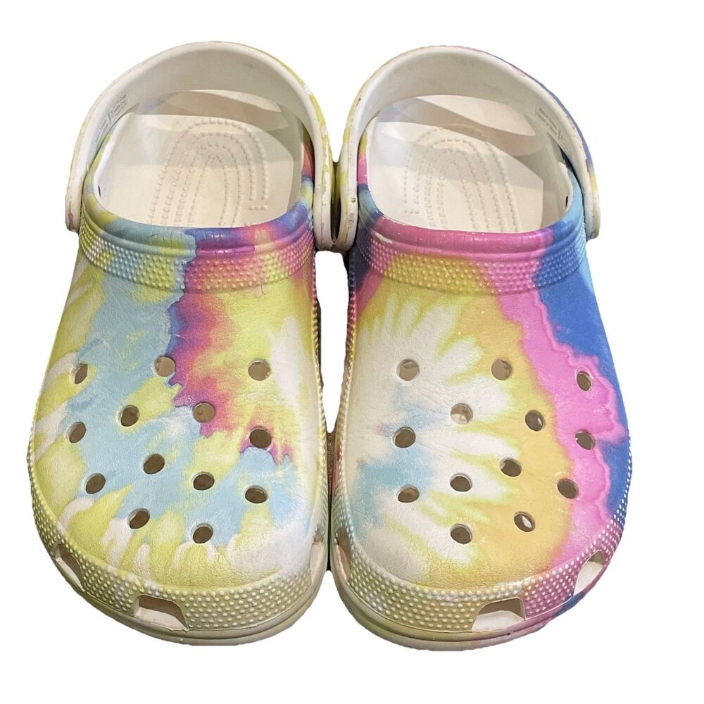 CROCS White Pastel Tie Dye Clog Sandal Shoes Unisex Mens 7 Womens 9